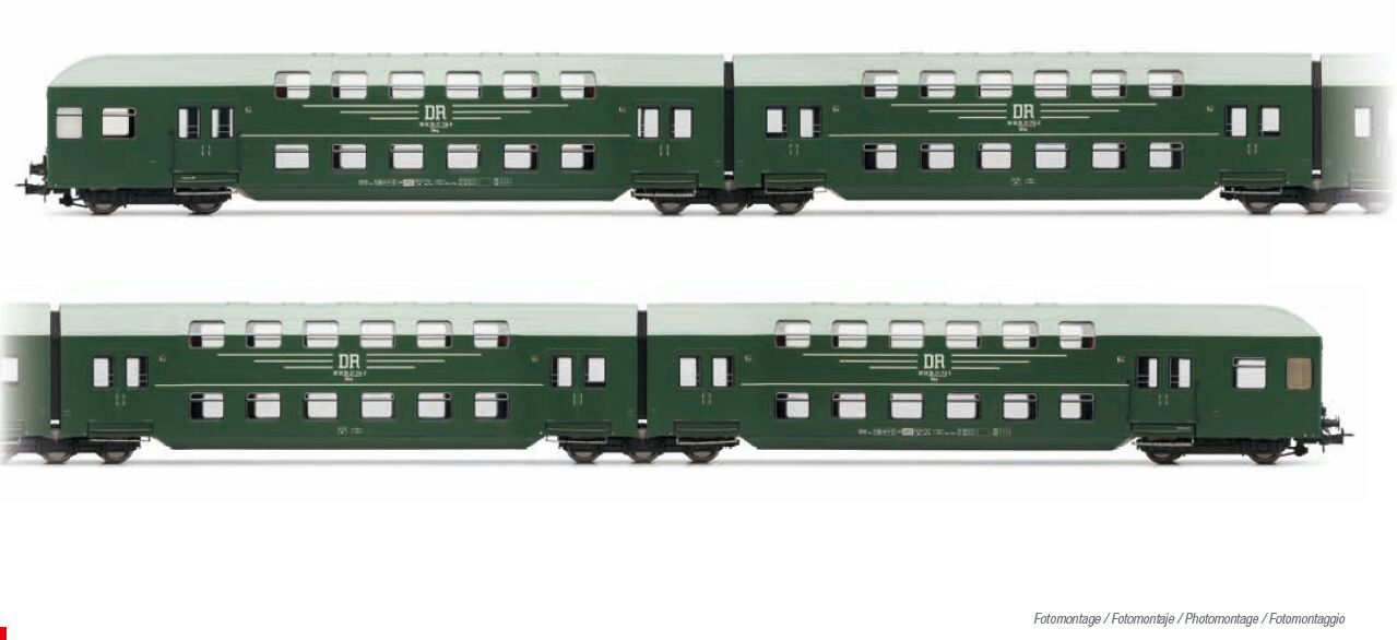 Rivarossi HR4393 DR 4-teil. Doppelstockzug ohne Steuerwagen  grün/graues Dach  Ep. IV